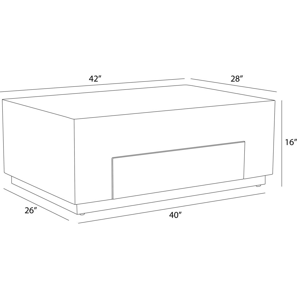 Line drawing of a rectangular coffee table with dimensions labeled.