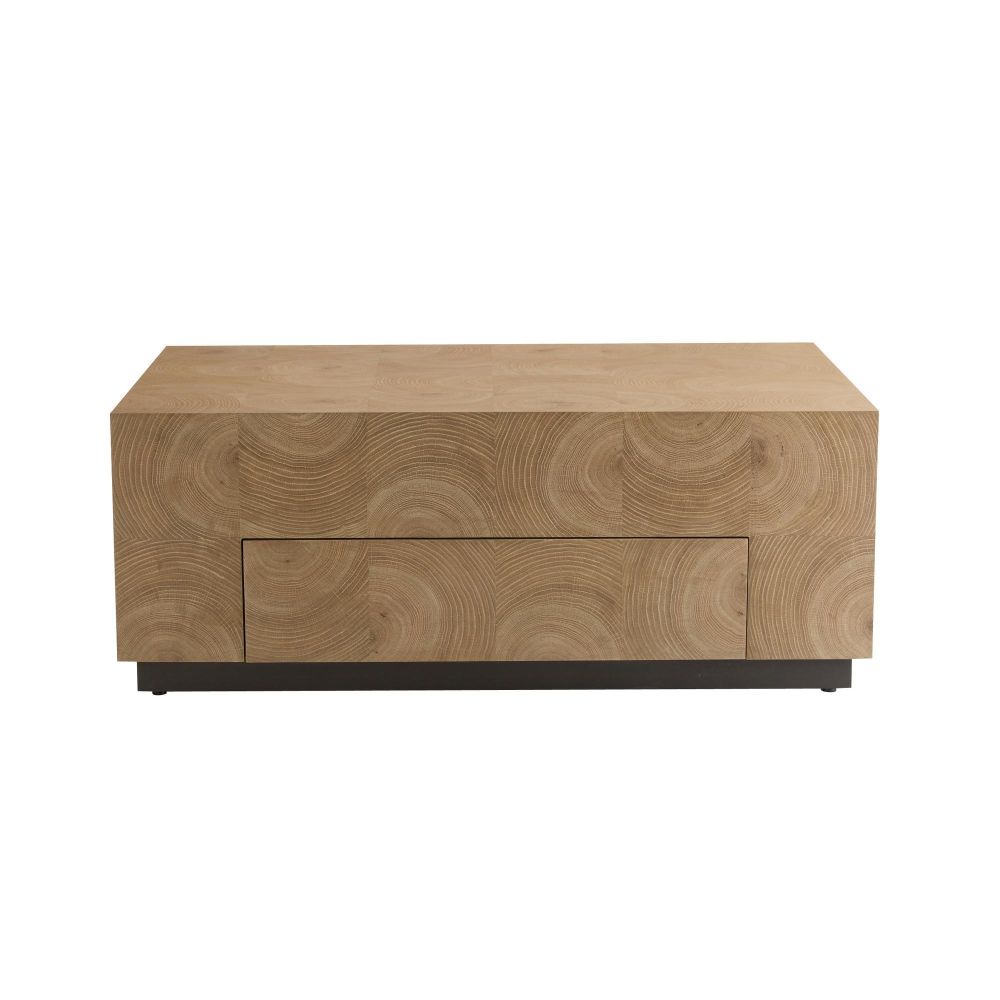 Wooden coffee table with a drawer on a white background
