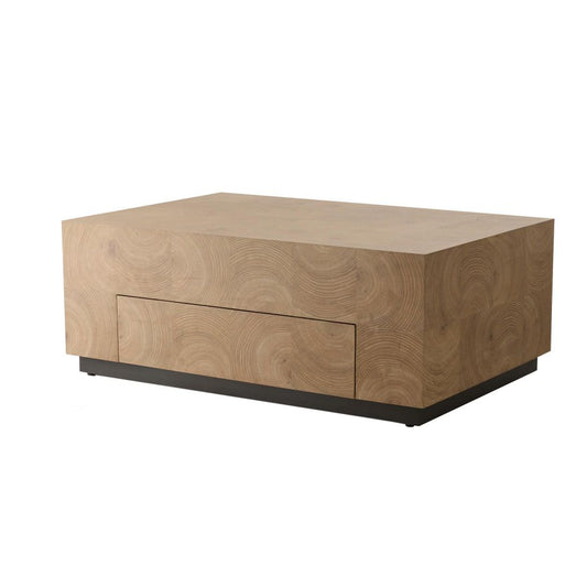 Wooden coffee table with a drawer on a white background
