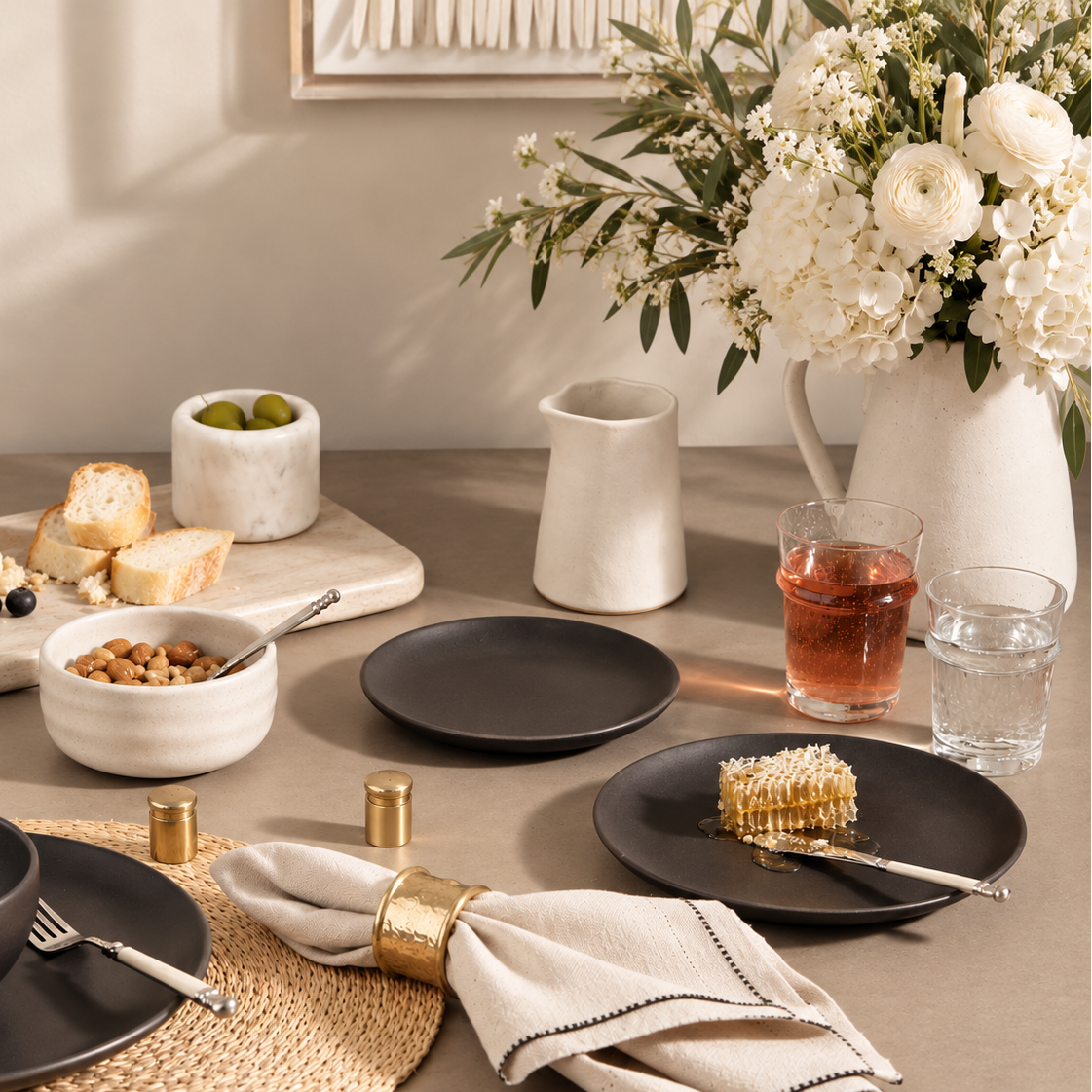 tabletop with drink and tableware