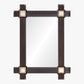 Rectangular mirror with a woven brown frame on a white background