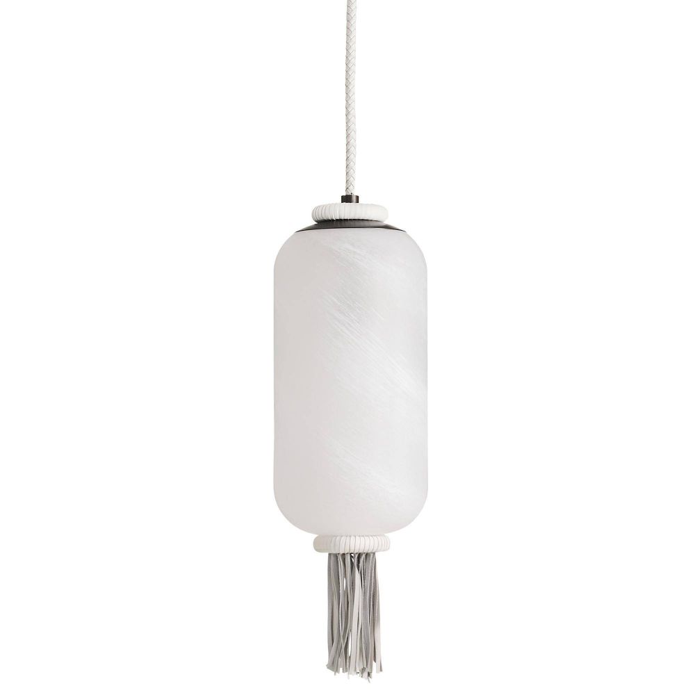 White pendant light with tassel on a white background
