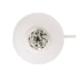 White shower head with a black and white patterned interior on a white background