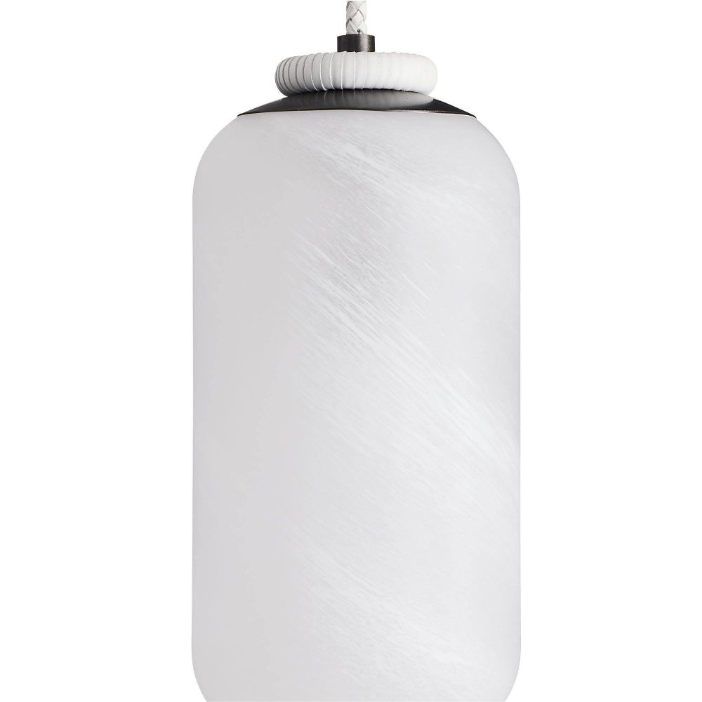 White pendant light with black base on a white background