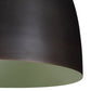 Close-up of a dark brown lampshade with a light green interior on a white background