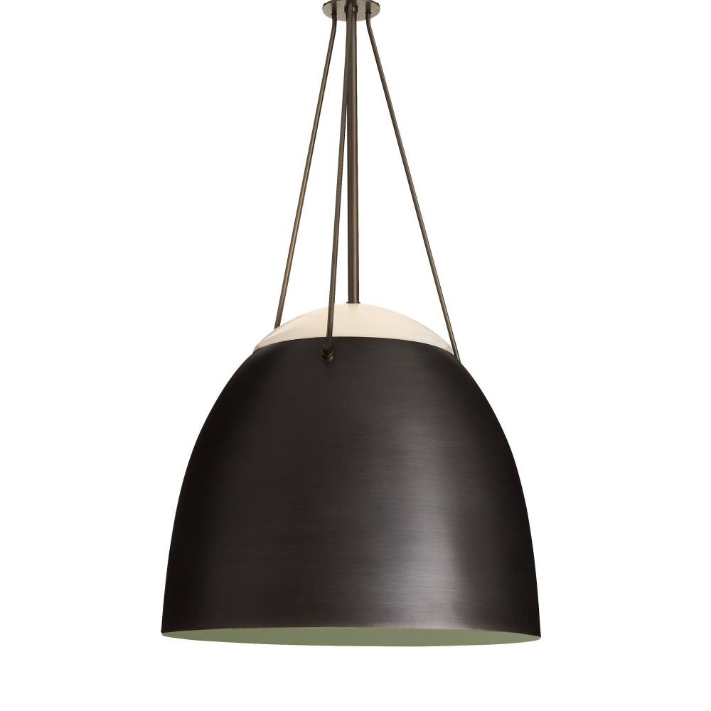 Black pendant light with beige interior on a white background