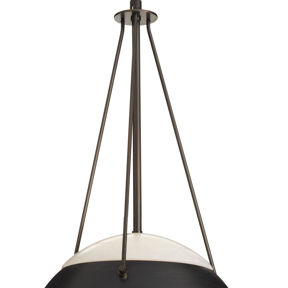 Modern pendant light with black and white design on a white background