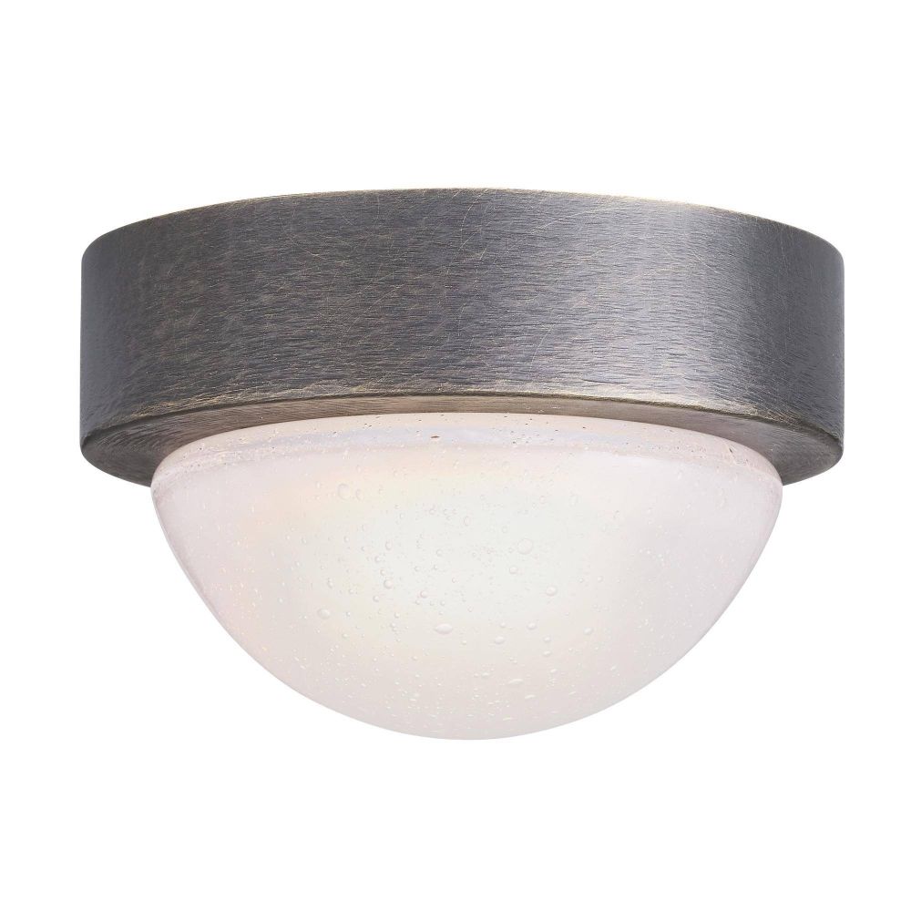 Ceiling light fixture with metallic shade and white glass on a white background