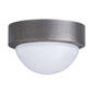 Ceiling light fixture with dark gray top and white glass shade on a white background