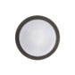 Round metallic object with a white center on a white background