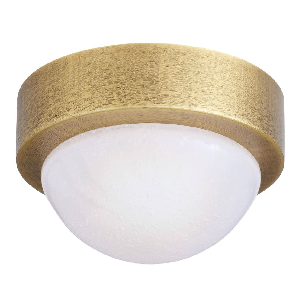 Ceiling light fixture with gold finish and white glass on a white background