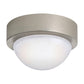 Ceiling light fixture with metallic finish and white glass on a white background
