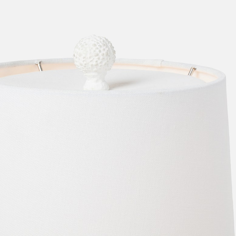 White lampshade with a small decorative item on a white background