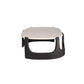 Modern stool with white seat and black base on a white background