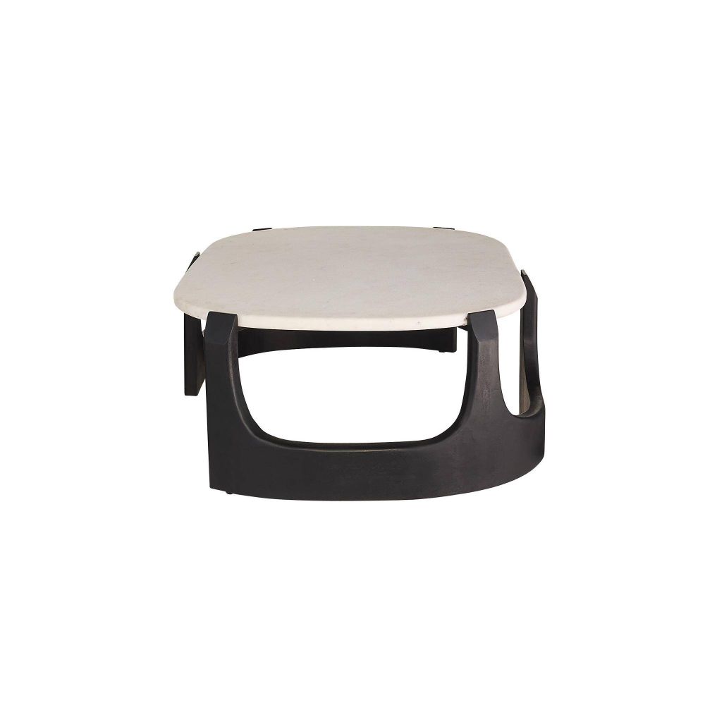 Modern stool with white seat and black base on a white background