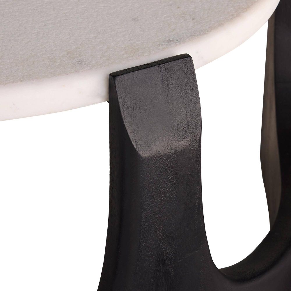 Close-up of a black chair armrest on a white background