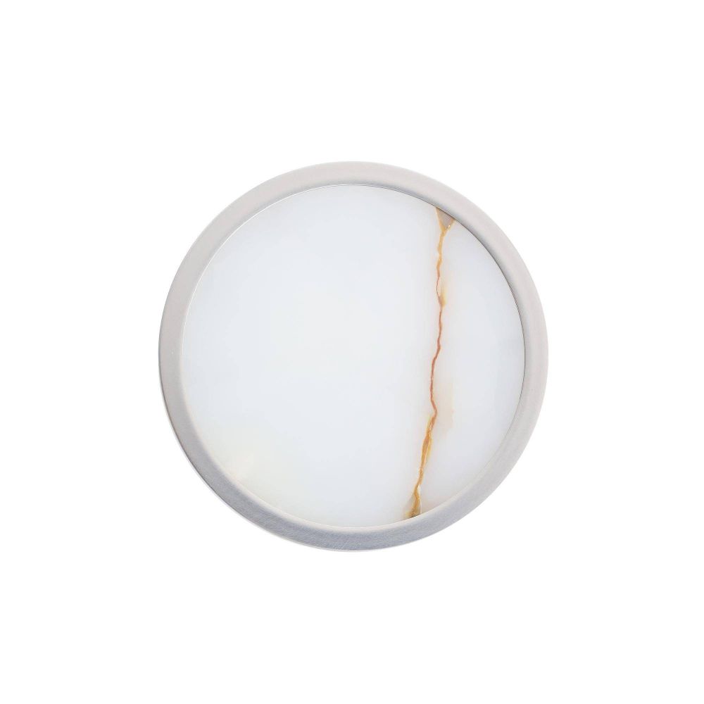 Round marble coaster with a gold vein on a white background