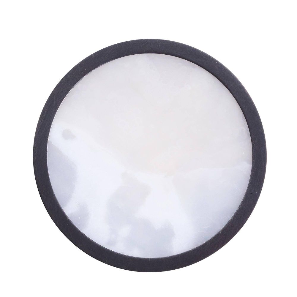 Round white filter with black rim on a white background