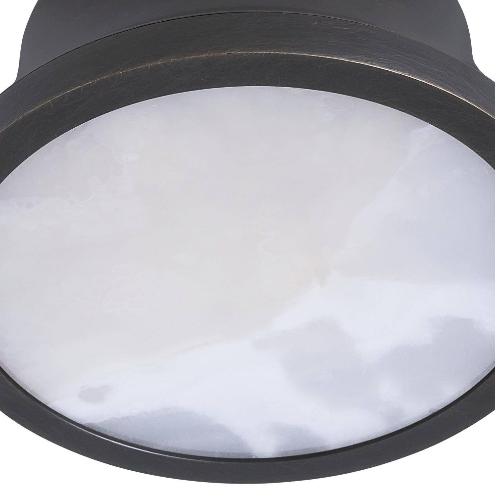 Close-up of a round light fixture with a black frame and white diffuser on a white background