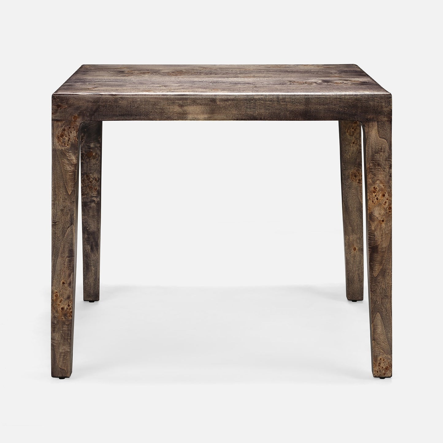 Wooden side table with a rustic finish on a white background