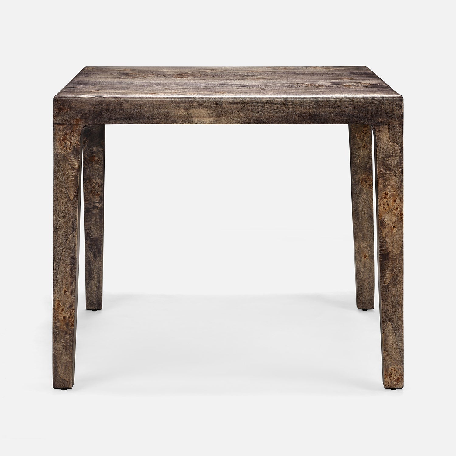 Wooden side table with a rustic finish on a white background