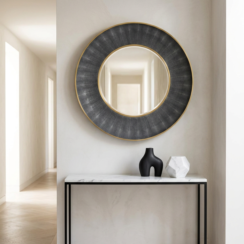 armond mirror gold with gray shagreen round 