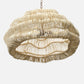 Woven beige pendant light on a white background