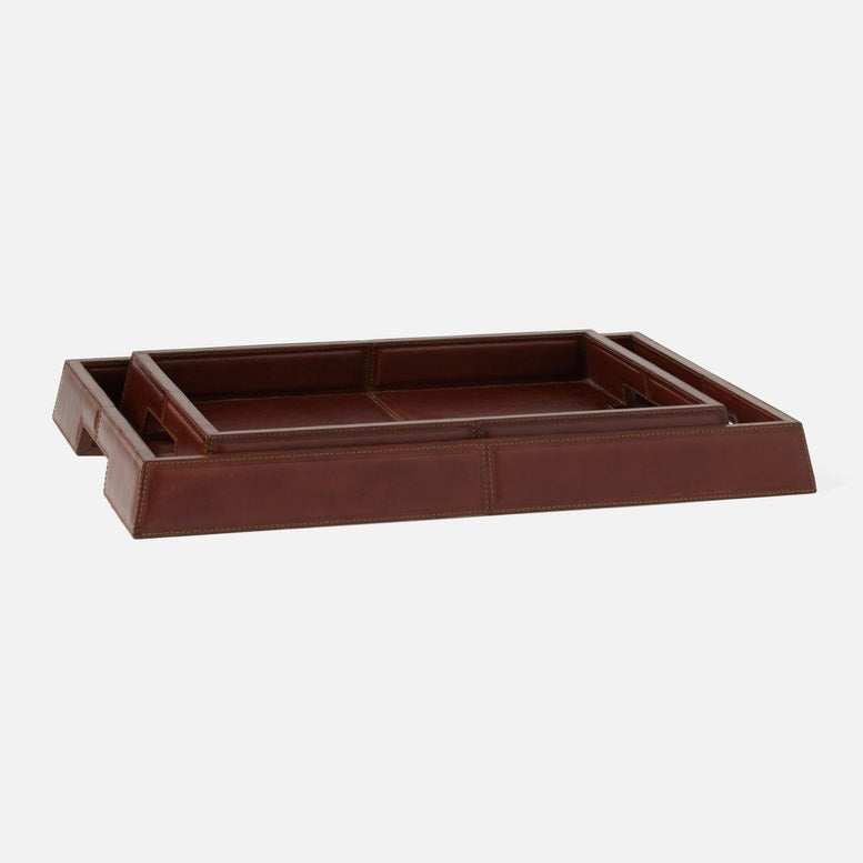 Brown leather tray on a white background