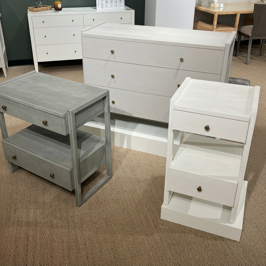 made goods carrigan market photo. French gray dresser, castor gray double and pristine single nightstands
