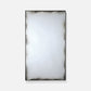 Rectangular mirror with a textured black frame on a white background