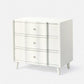 White dresser with three drawers on a white background