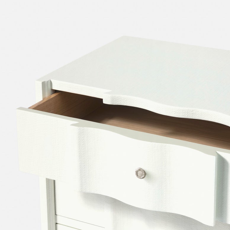 White desk with a wooden drawer on a white background