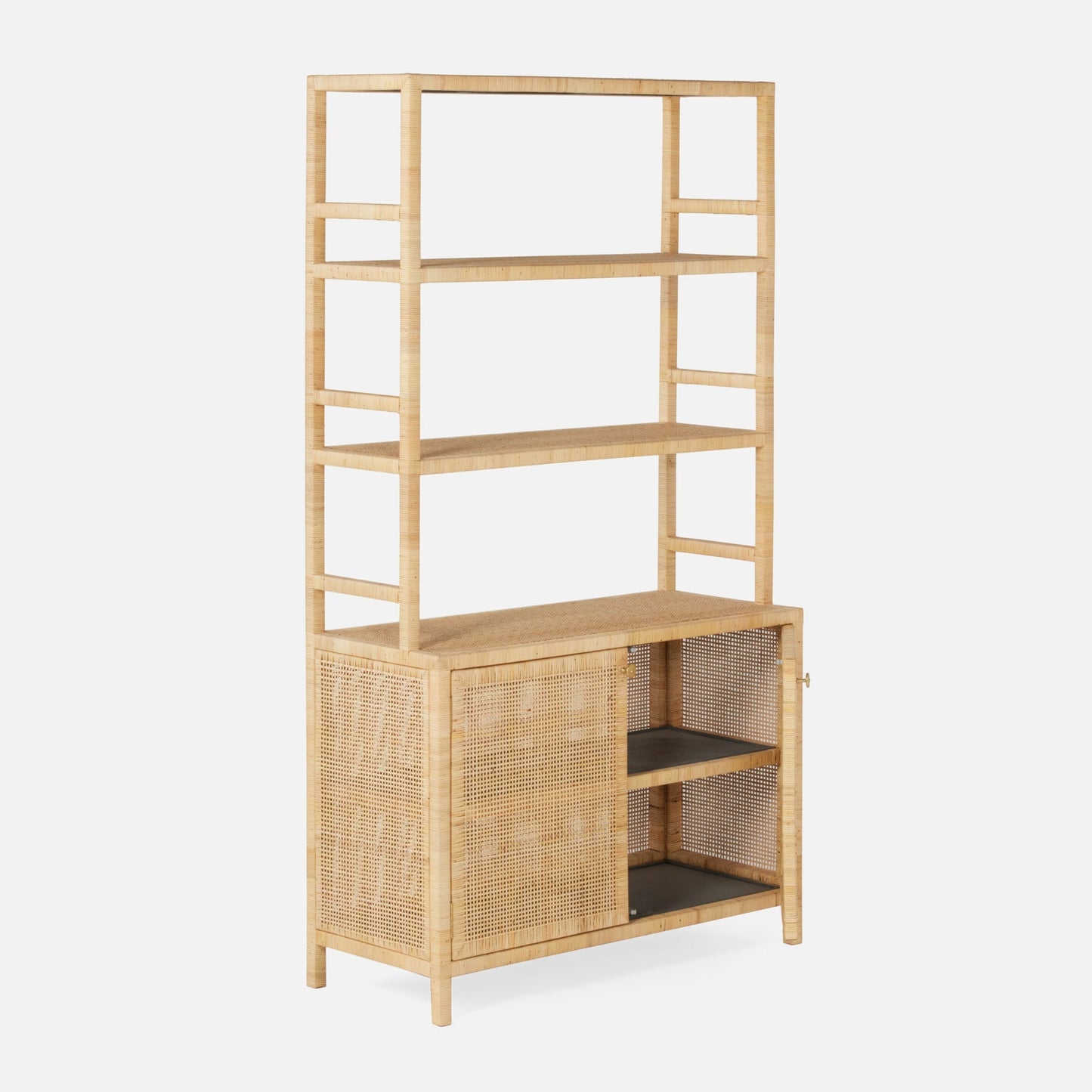 Made Goods Isla Bookcase with Hutch Natural Peeled Rattan Open Cabinet