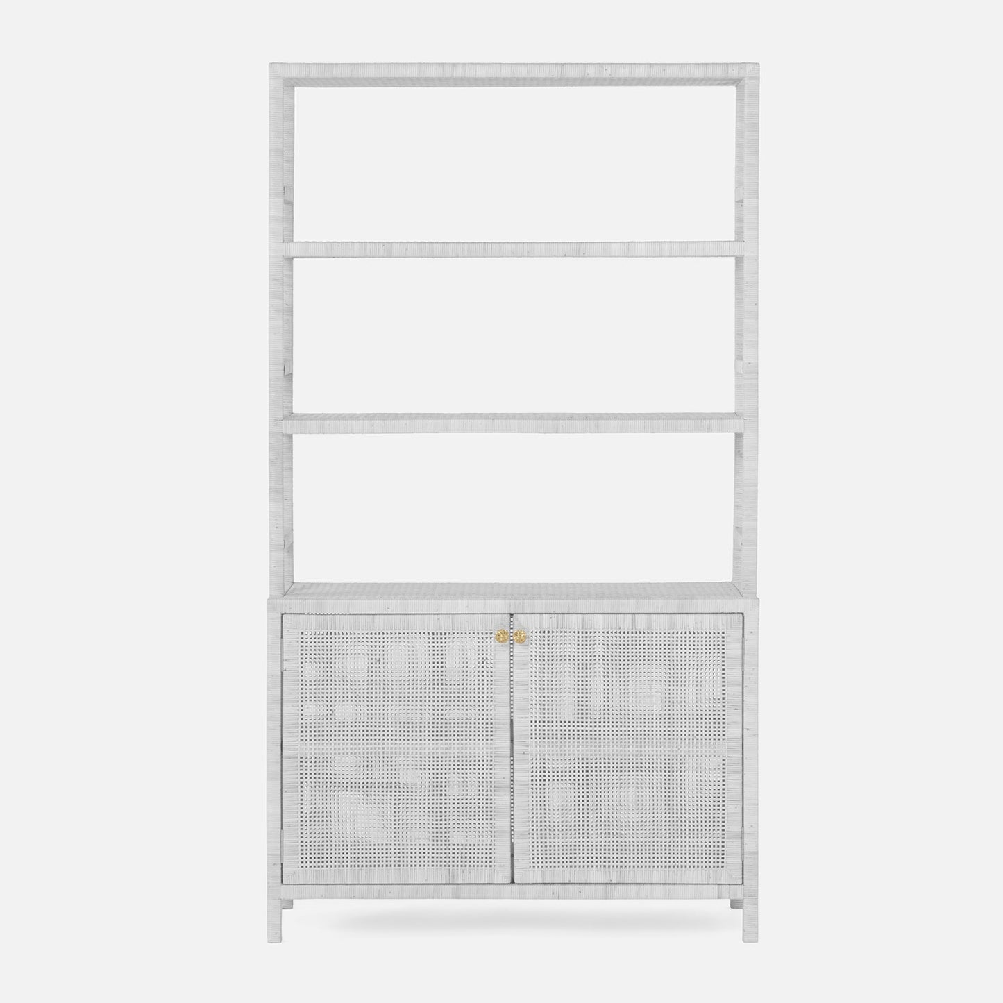 Made Goods Isla Bookcase with Hutch White Peeled Rattan