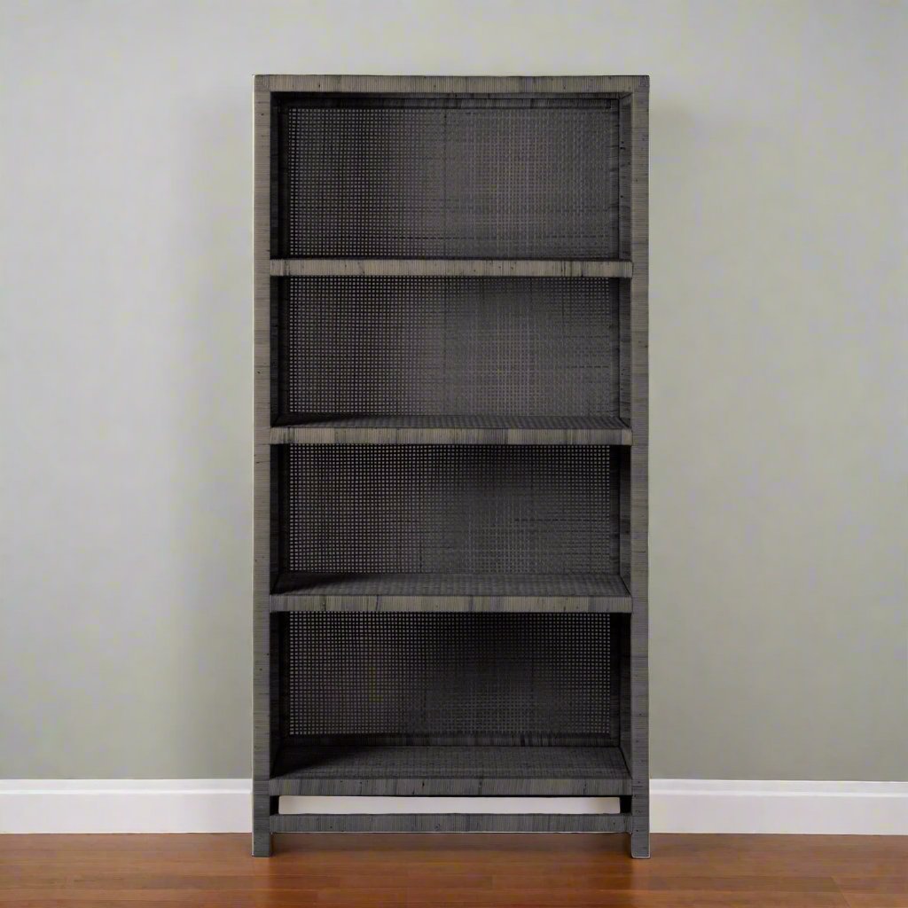 made goods isla bookshelf smoke peeled rattan