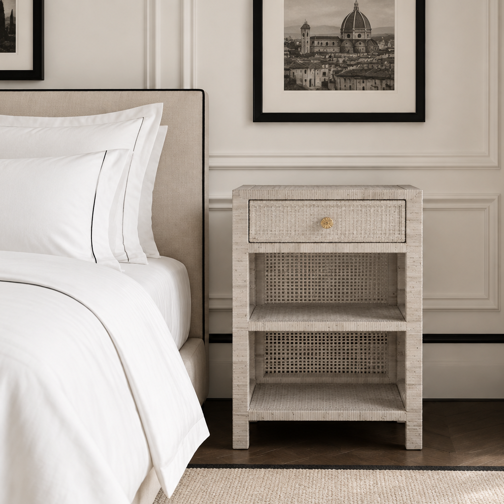 Isla Single Nightstand French Gray Peeled Rattan