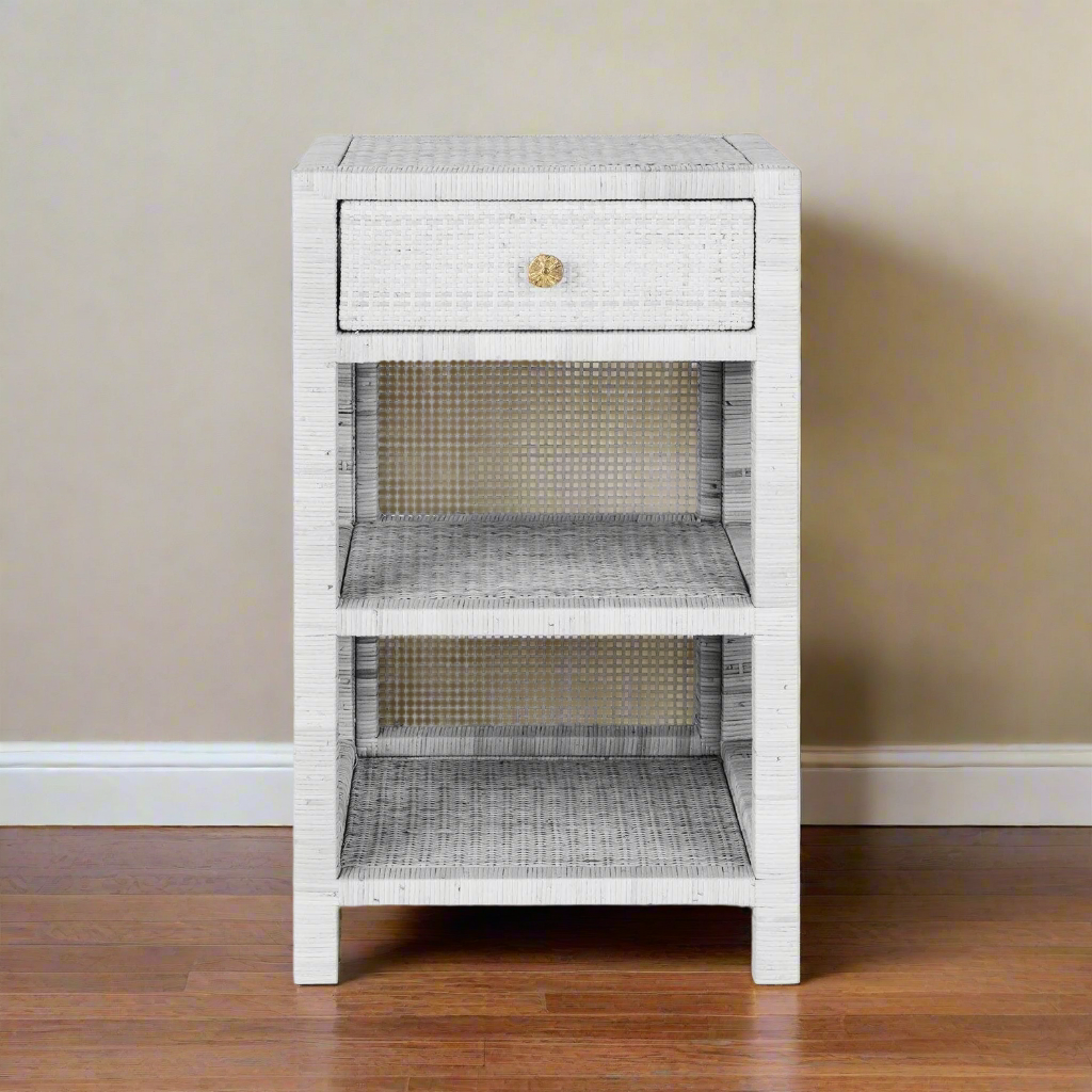 Isla Single Nightstand White Peeled Rattan