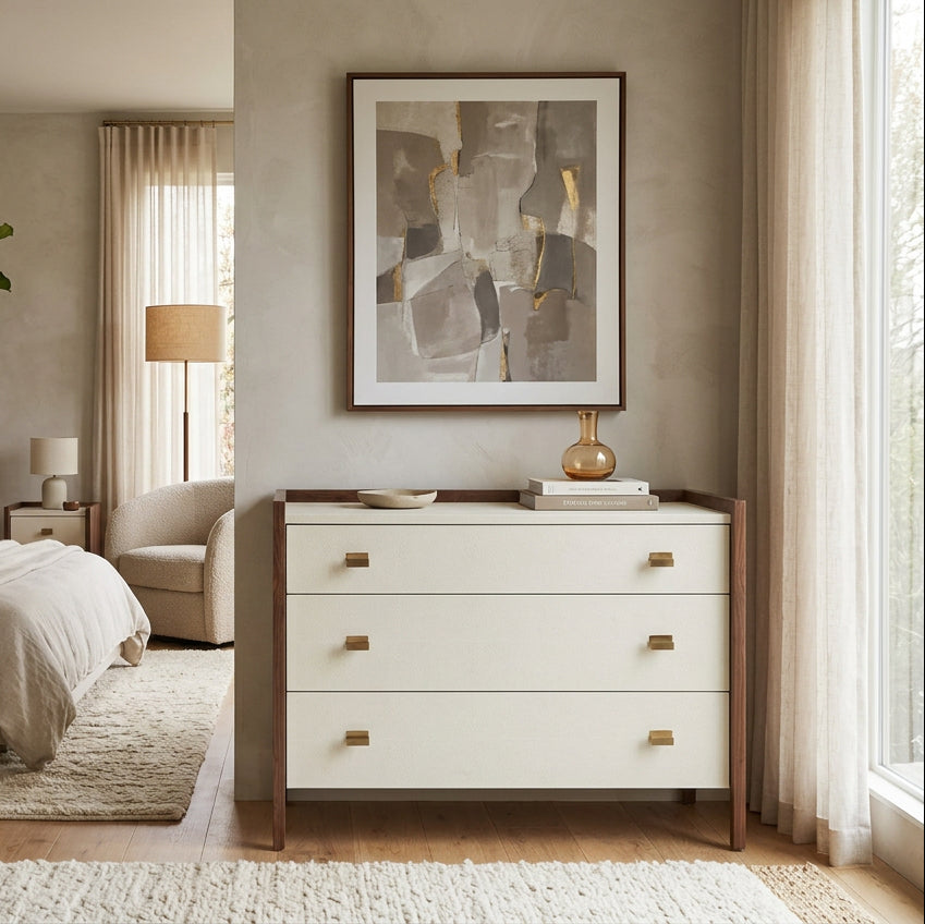 Kennedy Dresser 48" Pristine Vintage Faux Shagreen and Walnut Veneer