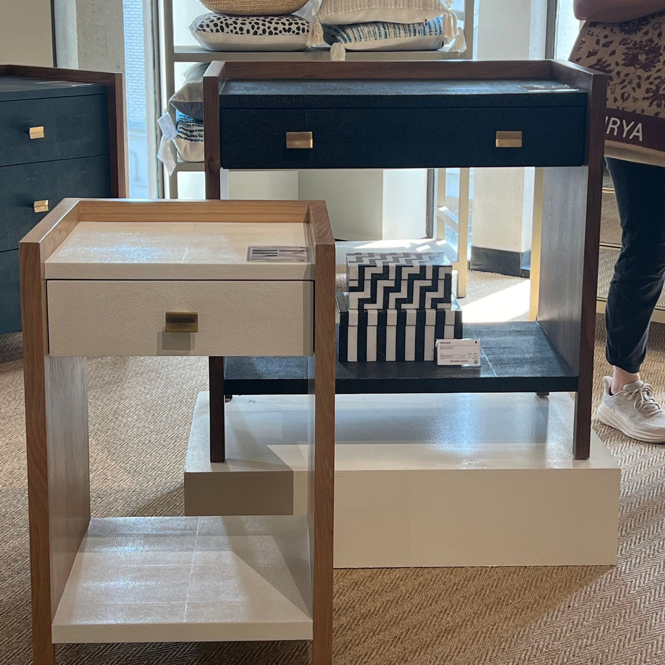 Made Goods Kennedy Double Nightstand Black Vintage Faux Shagreen and