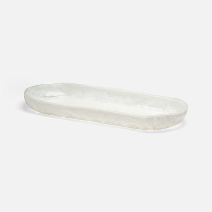 White marble oval tray on a white background