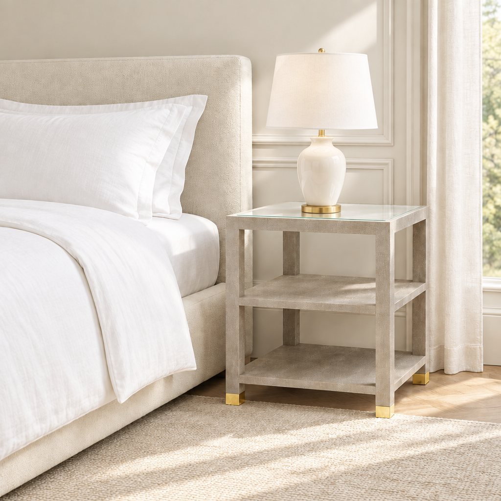 lafeu side table sand shagreen glass bedroom