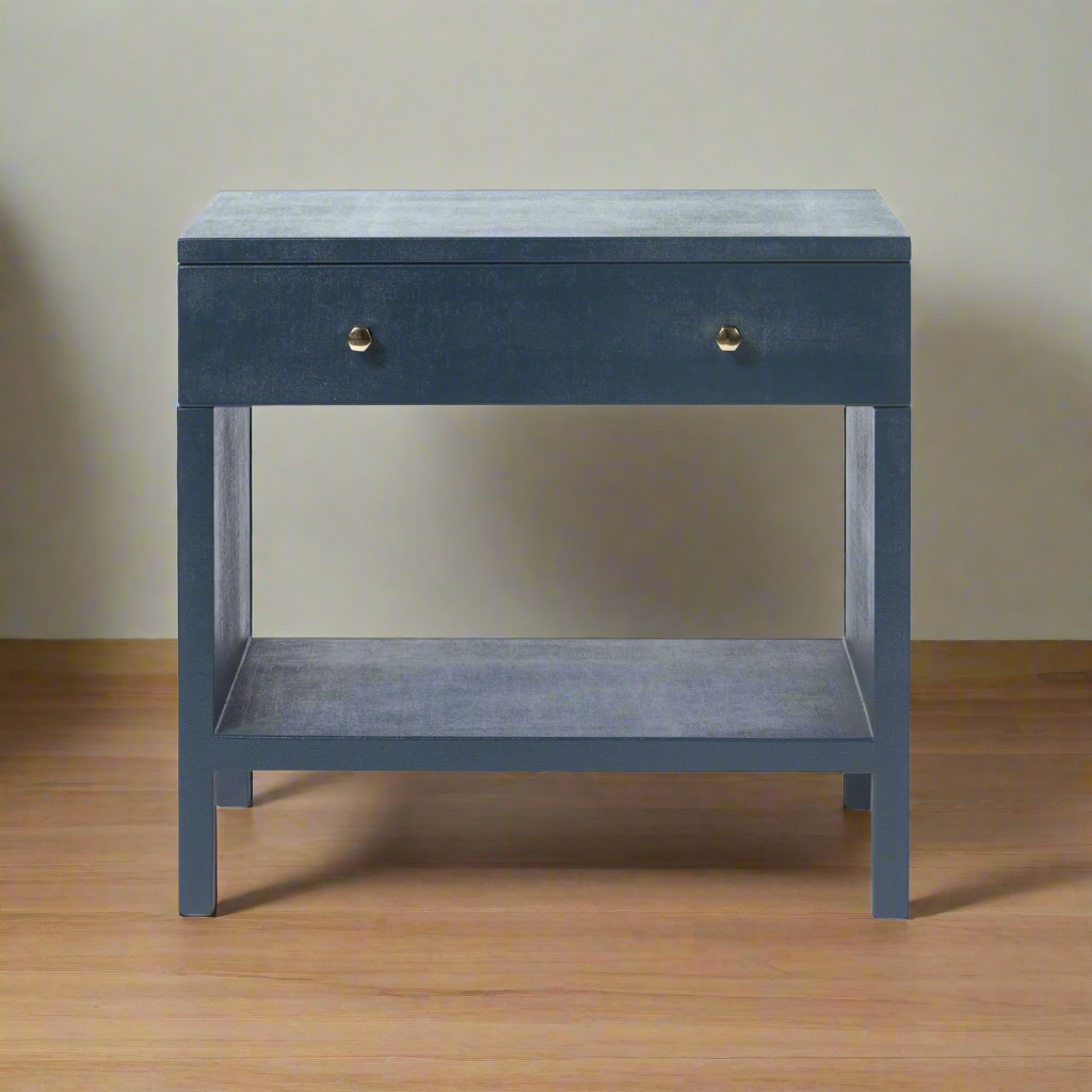 Maris Double Nightstand True Navy Faux Belgian Linen