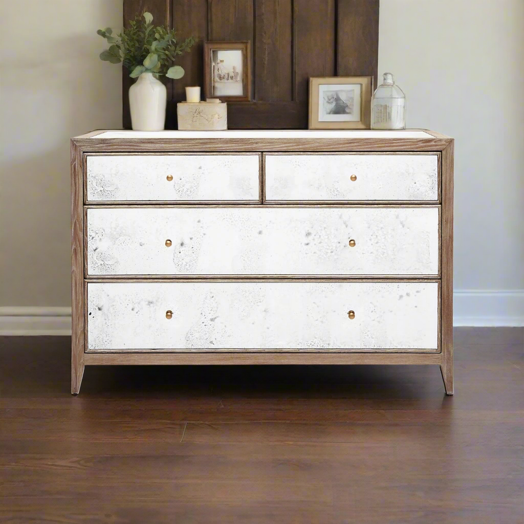 Made Goods Mia 48" Dresser - Antiqued Mirror, Pristine Vintage Faux Shagreen Made Goods Mia 48" Dresser - Antiqued Mirror, Pristine Vintage Faux Shagreen