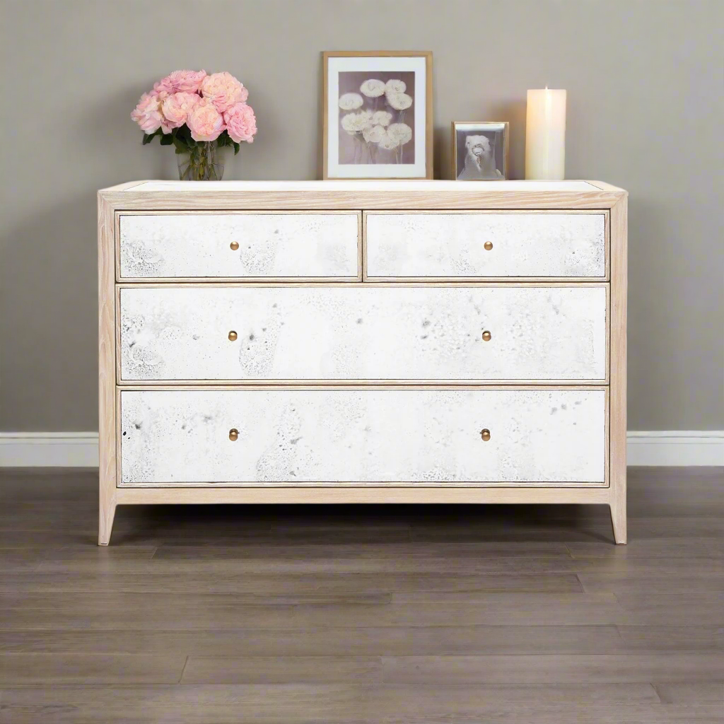 white dresser mirror Tamsin White Metallic Wood Vanity Dresser with Mirror