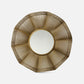 Decorative wall mirror with gold wireframe design on a white background