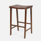 Wooden bar stool with woven seat on a white background