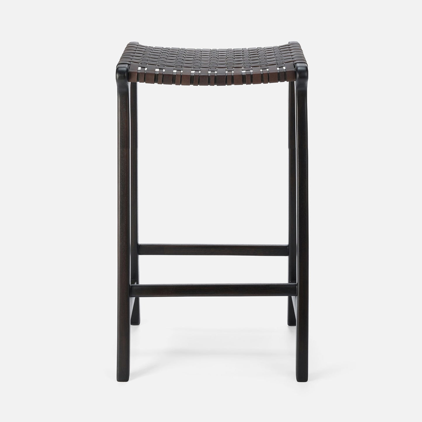 Black woven bar stool on a white background