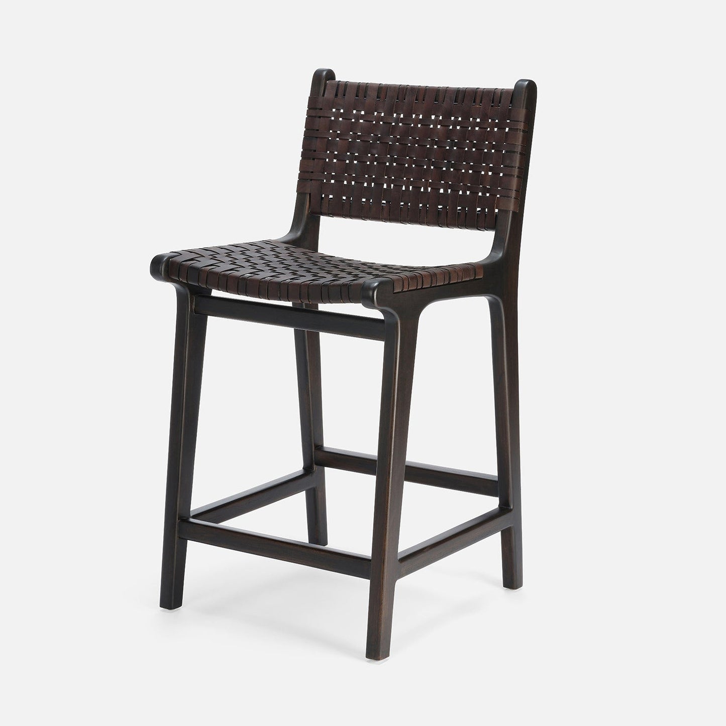 Brown woven bar stool on a white background