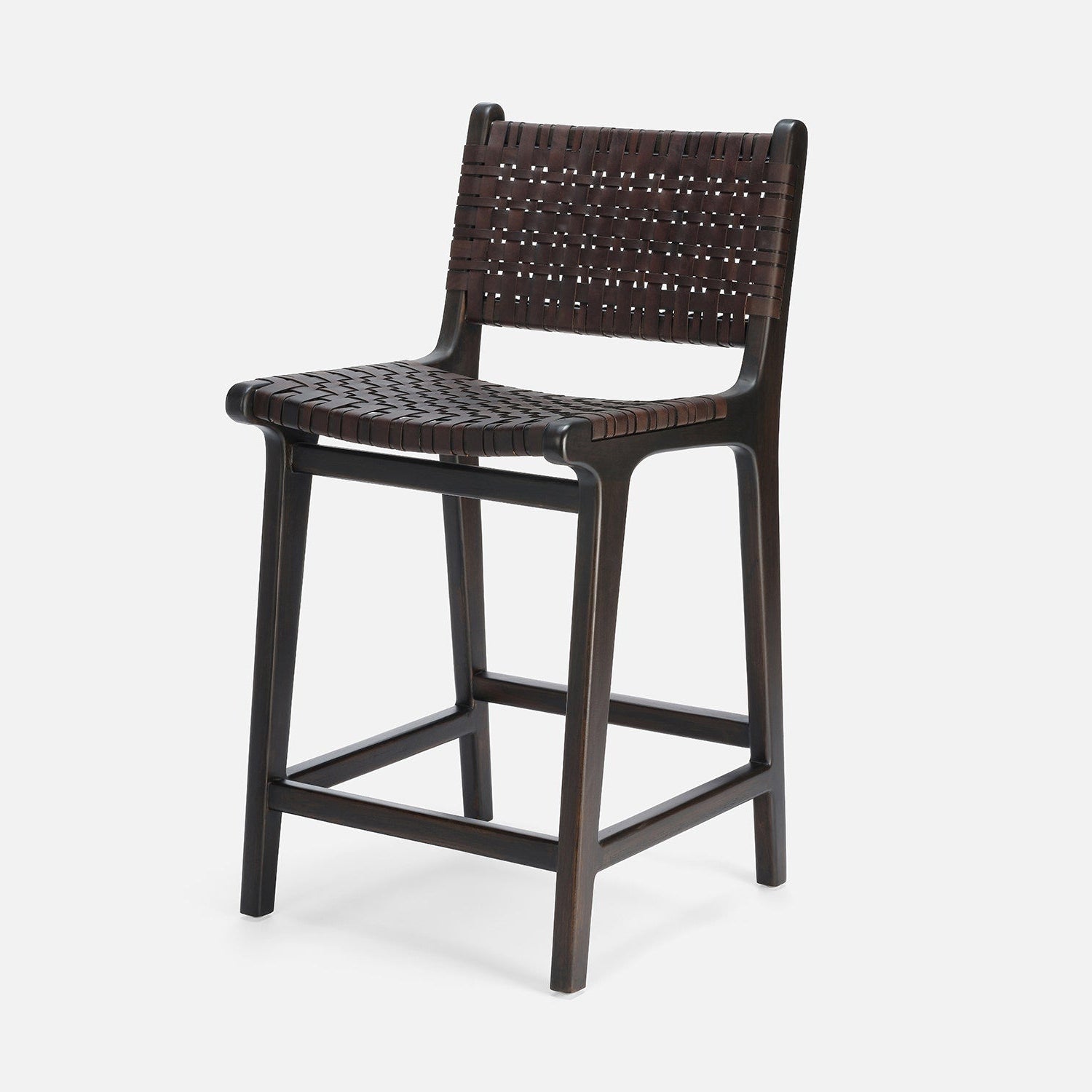 Brown woven bar stool on a white background