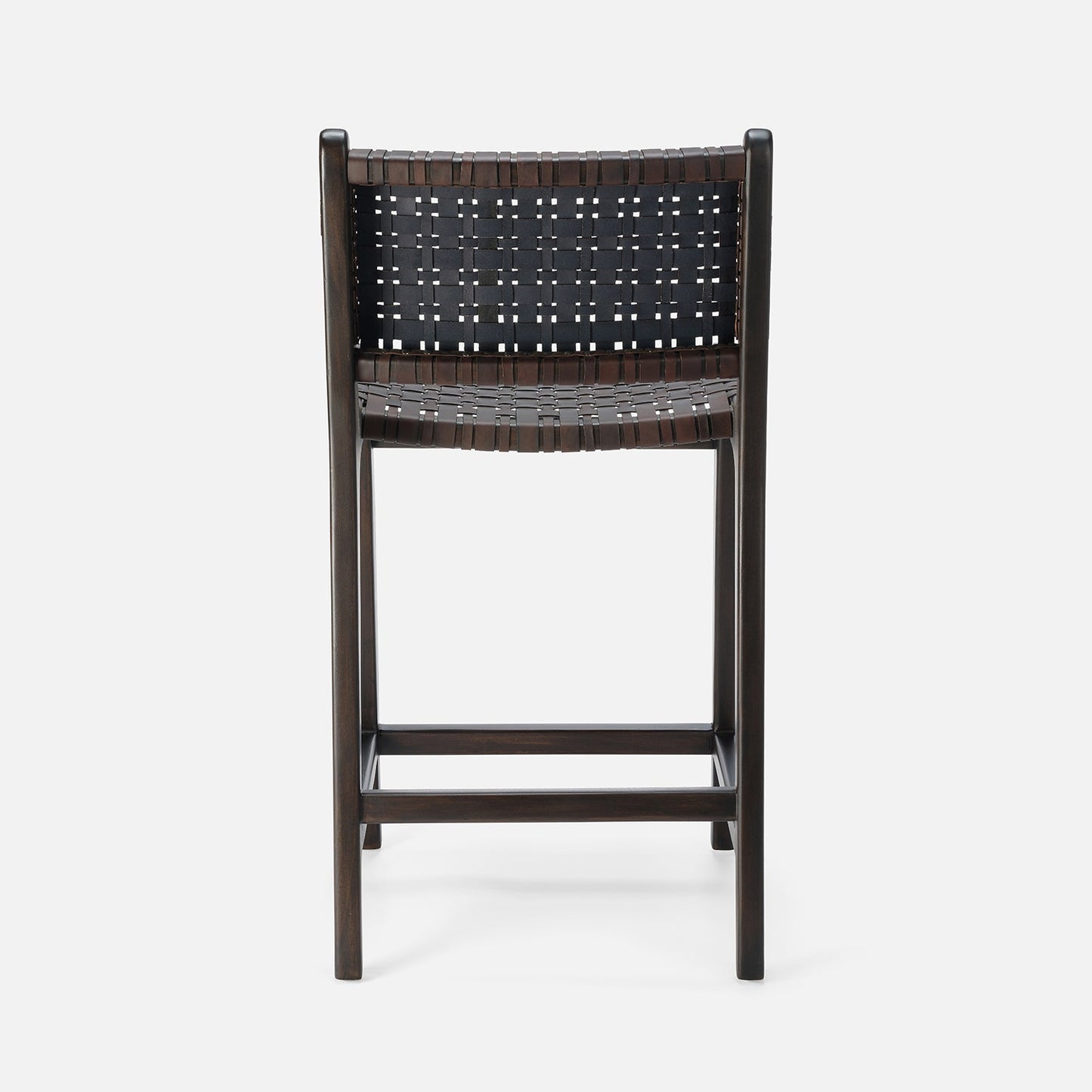 Woven chair with dark brown frame and seat on a white background